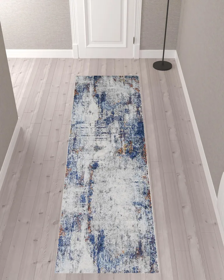 10' Abstract Power Loom Distressed Runner Rug Photo 2