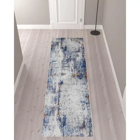 10' Abstract Power Loom Distressed Runner Rug Photo 2