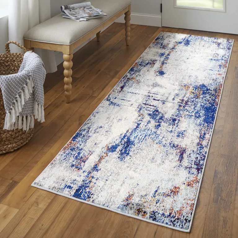 10' Abstract Power Loom Distressed Runner Rug Photo 5