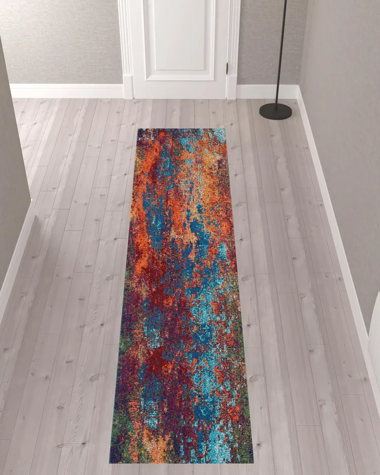 10' Abstract Power Loom Runner Rug Photo 2