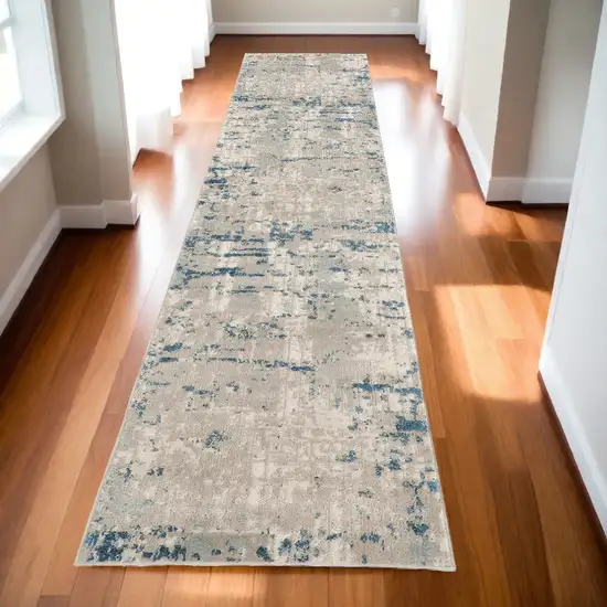 10' Blue and Gray Abstract Power Loom Runner Rug Photo 1