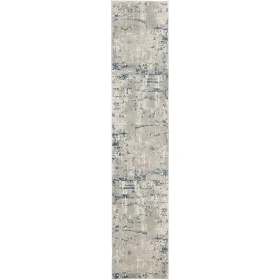 10' Blue and Gray Abstract Power Loom Runner Rug Photo 2