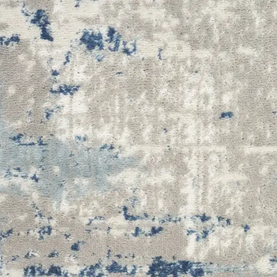 10' Blue and Gray Abstract Power Loom Runner Rug Photo 6