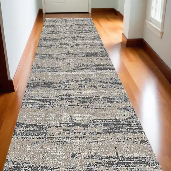 10' Blue and Gray Abstract Power Loom Runner Rug Photo 1