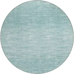 Photo of 8' Aqua And Ivory Round Abstract Washable Indoor Outdoor Area Rug