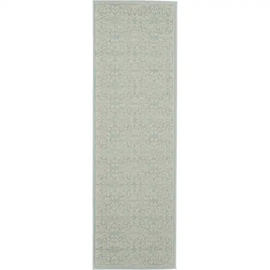 7' Aqua Floral Power Loom Runner Rug Photo 1