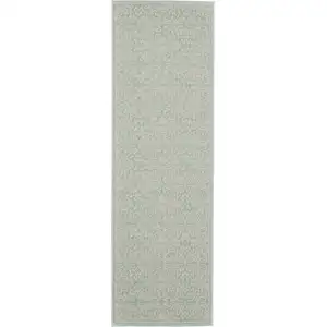 Photo of 7' Aqua Floral Power Loom Runner Rug