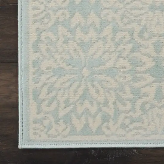 7' Aqua Floral Power Loom Runner Rug Photo 3