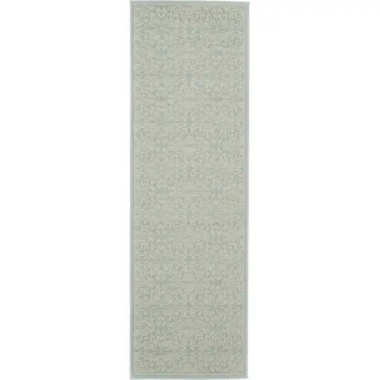 7' Aqua Floral Power Loom Runner Rug Photo 3