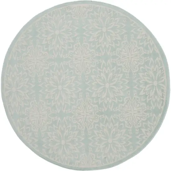 5' Aqua Round Floral Power Loom Area Rug Photo 1