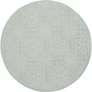 Photo of 5' Aqua Round Floral Power Loom Area Rug