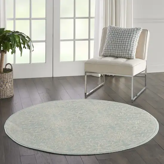 5' Aqua Round Floral Power Loom Area Rug Photo 7