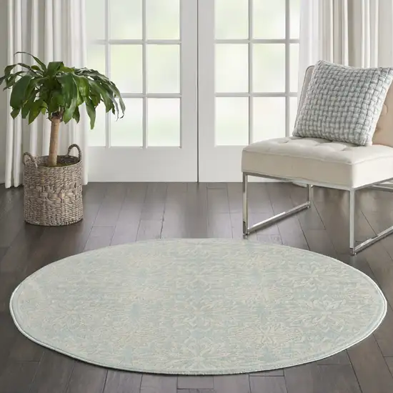 5' Aqua Round Floral Power Loom Area Rug Photo 5