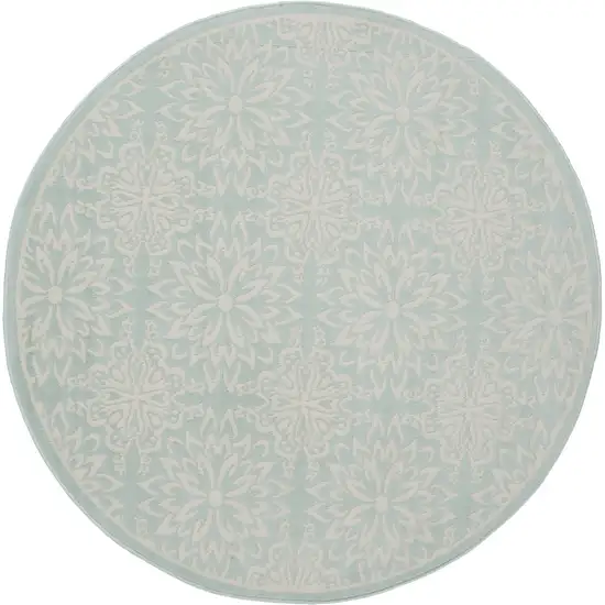 5' Aqua Round Floral Power Loom Area Rug Photo 3