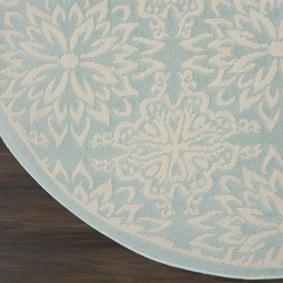 5' Aqua Round Floral Power Loom Area Rug Photo 3