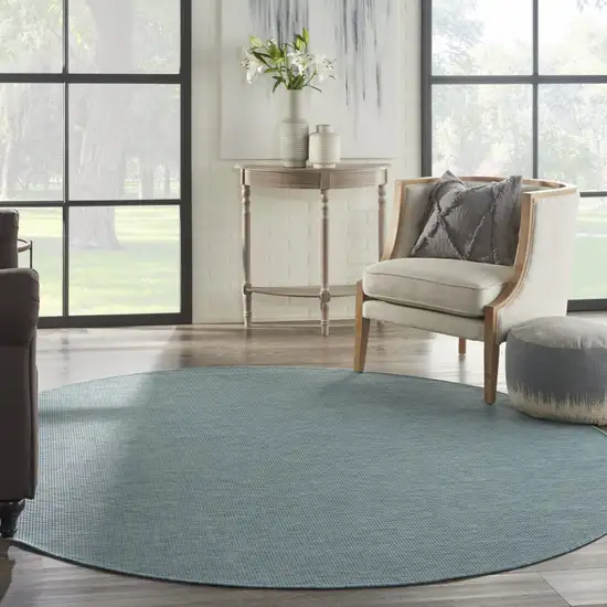 8' Aqua Round Power Loom Area Rug Photo 6