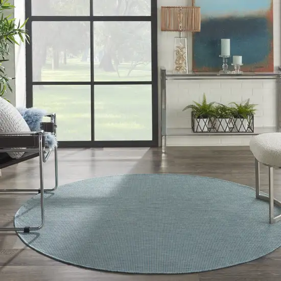 6' Aqua Round Power Loom Area Rug Photo 6