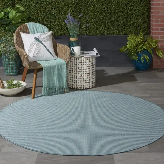 6' Aqua Round Power Loom Area Rug Photo 7