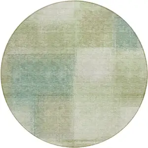 Photo of 8' Artichoke Green And Beige Round Abstract Washable Indoor Outdoor Area Rug