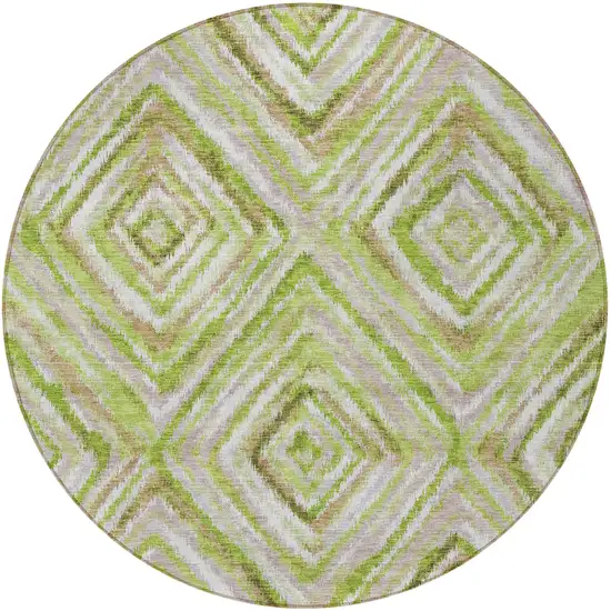 8' Artichoke Green And Brown Round Geometric Washable Indoor Outdoor Area Rug Photo 4