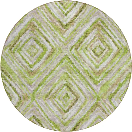 8' Artichoke Green And Brown Round Geometric Washable Indoor Outdoor Area Rug Photo 2