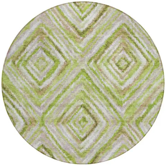 8' Artichoke Green And Brown Round Geometric Washable Indoor Outdoor Area Rug Photo 6