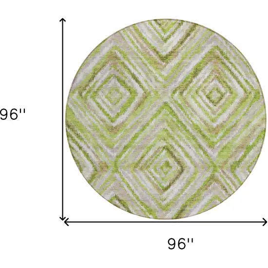 8' Artichoke Green And Brown Round Geometric Washable Indoor Outdoor Area Rug Photo 3