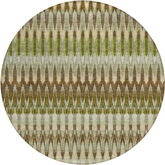 8' Artichoke Green And Brown Round Southwestern Washable Indoor Outdoor Area Rug Photo 2