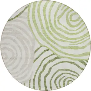 Photo of 8' Artichoke Green And Fern Green Round Abstract Washable Indoor Outdoor Area Rug