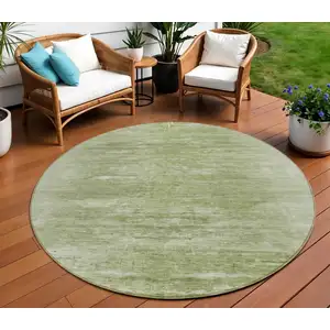 Photo of 8' Artichoke Green And Fern Green Round Abstract Washable Indoor Outdoor Area Rug