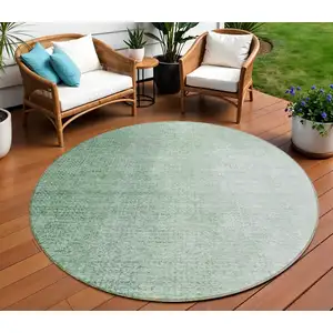 Photo of 8' Artichoke Green And Fern Green Round Abstract Washable Indoor Outdoor Area Rug