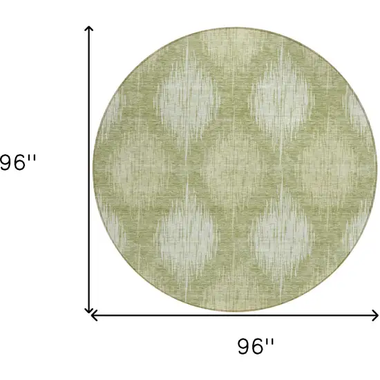 8' Artichoke Green And Fern Green Round Ikat Washable Indoor Outdoor Area Rug Photo 3