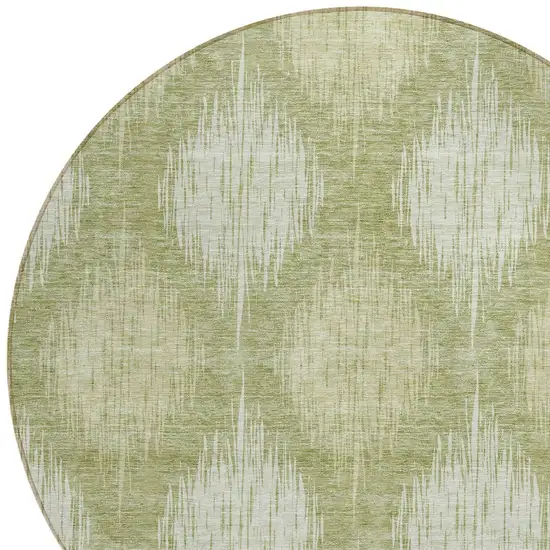 8' Artichoke Green And Fern Green Round Ikat Washable Indoor Outdoor Area Rug Photo 6