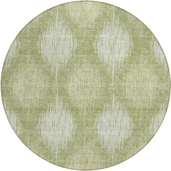 8' Artichoke Green And Fern Green Round Ikat Washable Indoor Outdoor Area Rug Photo 2