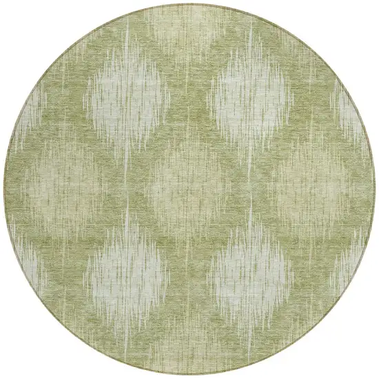 8' Artichoke Green And Fern Green Round Ikat Washable Indoor Outdoor Area Rug Photo 7