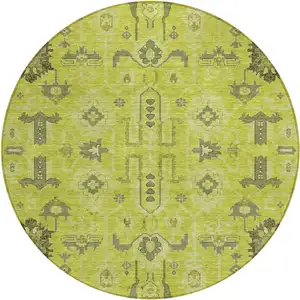 Photo of 8' Artichoke Green And Fern Green Round Oriental Washable Indoor Outdoor Area Rug