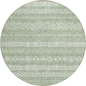 Photo of 8' Artichoke Green And Green Round Southwestern Washable Indoor Outdoor Area Rug