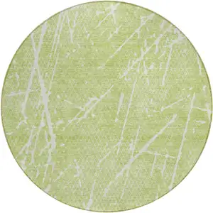 Photo of 8' Artichoke Green And Ivory Round Abstract Washable Indoor Outdoor Area Rug