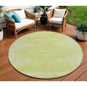 Photo of 8' Artichoke Green And Ivory Round Abstract Washable Indoor Outdoor Area Rug