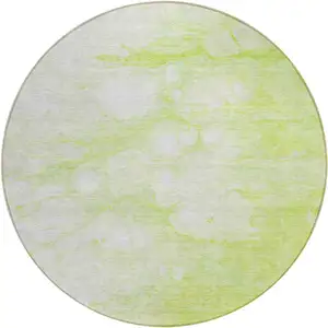 Photo of 8' Artichoke Green And Ivory Round Abstract Washable Indoor Outdoor Area Rug