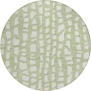 Photo of 8' Artichoke Green And Ivory Round Abstract Washable Indoor Outdoor Area Rug