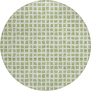 Photo of 8' Artichoke Green And Ivory Round Geometric Washable Indoor Outdoor Area Rug