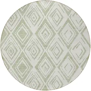 Photo of 8' Artichoke Green And Ivory Round Geometric Washable Indoor Outdoor Area Rug