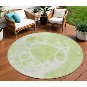 Photo of 8' Artichoke Green And Ivory Round Nautical Washable Indoor Outdoor Area Rug