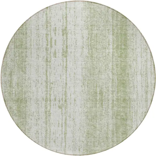 8' Artichoke Green And Ivory Round Striped Washable Indoor Outdoor Area Rug Photo 2