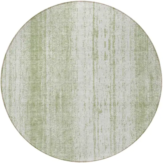 8' Artichoke Green And Ivory Round Striped Washable Indoor Outdoor Area Rug Photo 5