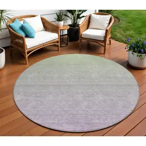 Photo of 8' Artichoke Green And Lavender Round Ombre Washable Indoor Outdoor Area Rug