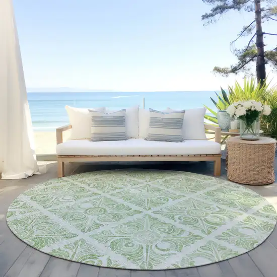 8' Artichoke Green And Mint Green Round Medallion Washable Indoor Outdoor Area Rug Photo 6