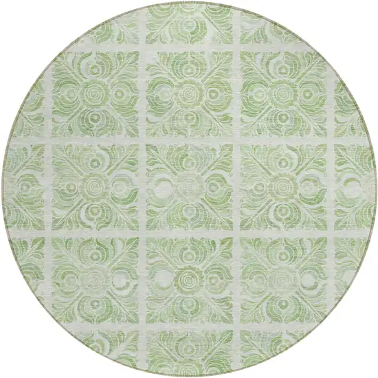 8' Artichoke Green And Mint Green Round Medallion Washable Indoor Outdoor Area Rug Photo 2