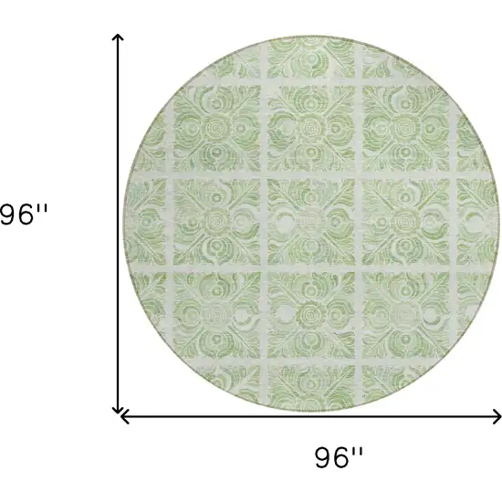 8' Artichoke Green And Mint Green Round Medallion Washable Indoor Outdoor Area Rug Photo 3